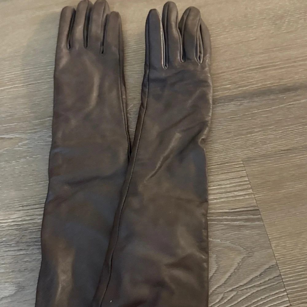 NWT brown calf leather elbow length fleece lined gloves